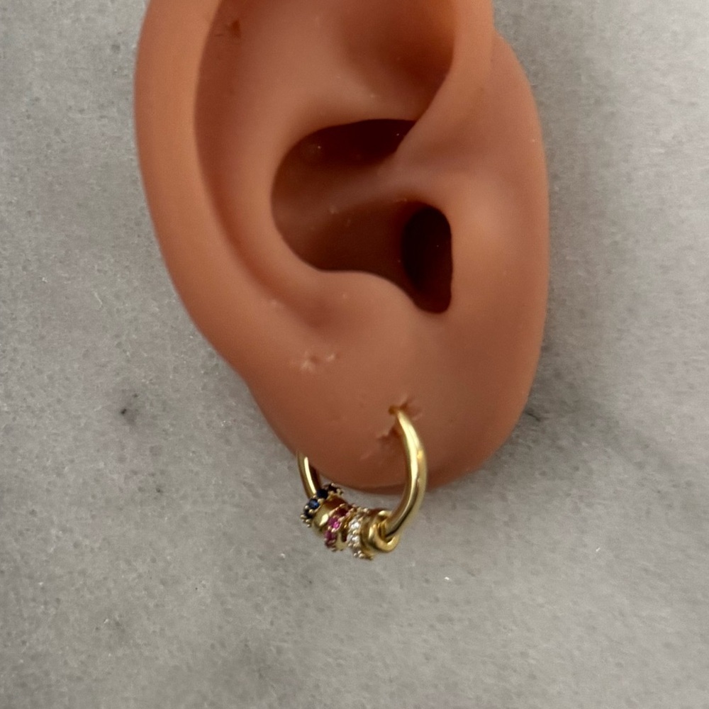 New Stock! Gold Round Crystal Charm Hoop Earrings Brand New - Picture 2 of 6